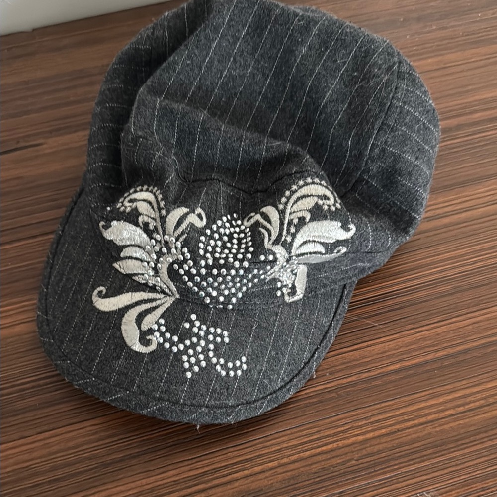 Charcoal Pinstripe Cap with Silver Design